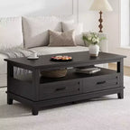 Acekool Farmhouse Coffee Table, 2 Drawers & Open Shelf, 47.24 Rectangular Center Table, Stable 6-Leg Structure