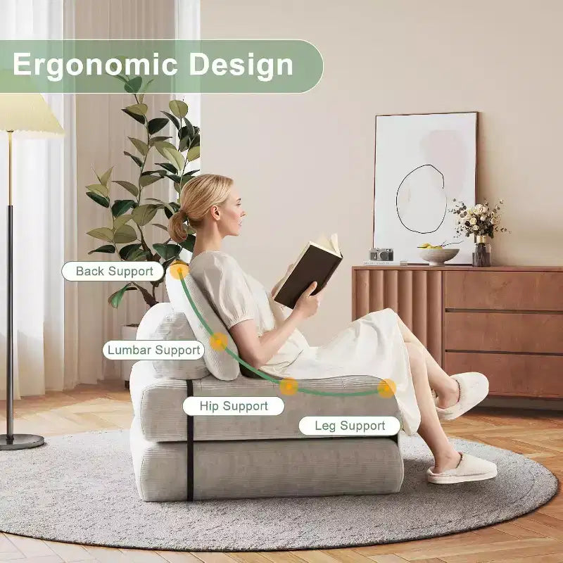 Divano letto pieghevole, Futon convertibile in poltrona letto, Futon trasformabile, Materasso pieghevole con supporto per la schiena, Divano pieghevole portatile, Singolo
