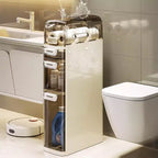 Mobiletto Salvaspazio per Bagno Sottile a 4 Ripiani, Mobiletto Bagno Stretto con Cassetti e Portatovaglioli, Contenitore Sottile Impermeabile in Plastica per Spazi Stretti in Cucina