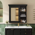 FAMYYT 30 in. W x 28 in. H Rectangular MDF Medicine Cabinet with Mirror, Adjustable Shelf, Soft-closing Hinges, Open Shelves