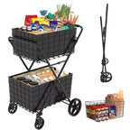 GDFStudio Salta 2-Tier Foldable Shopping Cart with Removable Baskets and 360 Swivel Wheels