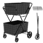 Carrello portaspesa pieghevole a 2 ripiani con cestini rimovibili e ruote girevoli a 360°