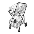 Carrello portaspesa pieghevole a 2 ripiani con cestini rimovibili e ruote girevoli a 360°