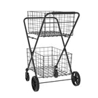 Carrello portaspesa pieghevole a 2 ripiani con cestini rimovibili e ruote girevoli a 360°