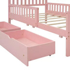 Letto a piattaforma in legno con sponde di protezione per bambini, struttura letto a piattaforma in legno con 2 cassetti portaoggetti