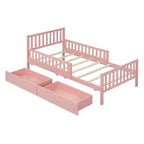 Letto a piattaforma in legno con sponde di protezione per bambini, struttura letto a piattaforma in legno con 2 cassetti portaoggetti
