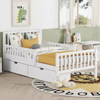 Letto a piattaforma in legno con sponde di protezione per bambini, struttura letto a piattaforma in legno con 2 cassetti portaoggetti