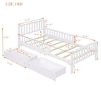 Letto a piattaforma in legno con sponde di protezione per bambini, struttura letto a piattaforma in legno con 2 cassetti portaoggetti