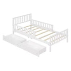 Letto a piattaforma in legno con sponde di protezione per bambini, struttura letto a piattaforma in legno con 2 cassetti portaoggetti