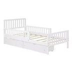 Letto a piattaforma in legno con sponde di protezione per bambini, struttura letto a piattaforma in legno con 2 cassetti portaoggetti