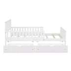 Letto a piattaforma in legno con sponde di protezione per bambini, struttura letto a piattaforma in legno con 2 cassetti portaoggetti