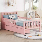 Letto a piattaforma in legno con sponde di protezione per bambini, struttura letto a piattaforma in legno con 2 cassetti portaoggetti