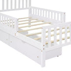 Letto a piattaforma in legno con sponde di protezione per bambini, struttura letto a piattaforma in legno con 2 cassetti portaoggetti