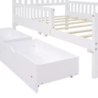Letto a piattaforma in legno con sponde di protezione per bambini, struttura letto a piattaforma in legno con 2 cassetti portaoggetti