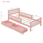 Letto a piattaforma in legno con sponde di protezione per bambini, struttura letto a piattaforma in legno con 2 cassetti portaoggetti