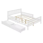 Letto a piattaforma in legno con sponde di protezione per bambini, struttura letto a piattaforma in legno con 2 cassetti portaoggetti