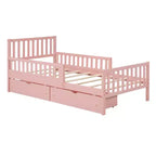 Letto a piattaforma in legno con sponde di protezione per bambini, struttura letto a piattaforma in legno con 2 cassetti portaoggetti
