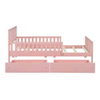 Letto a piattaforma in legno con sponde di protezione per bambini, struttura letto a piattaforma in legno con 2 cassetti portaoggetti