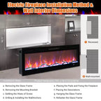 Inserto da Parete per Camino Elettrico da 72 pollici, Camino a Incasso a Parete con 12 Colori Fiamma e Doppia Potenza di Riscaldamento 750w/1500w, Camino Intelligente con Controllo Vocale