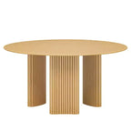 Tavolo da pranzo rotondo moderno da 60 pollici con gambe a colonna a strisce, tavolo da cucina in legno massello, piedini antigraffio per sala da pranzo e bancone della cucina, in color naturale