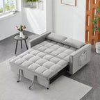 Divanetto Moderno in Velluto Trasformabile in Letto con Cuscini Decorativi e Tasche per Soggiorno Camera da Letto Grigio
