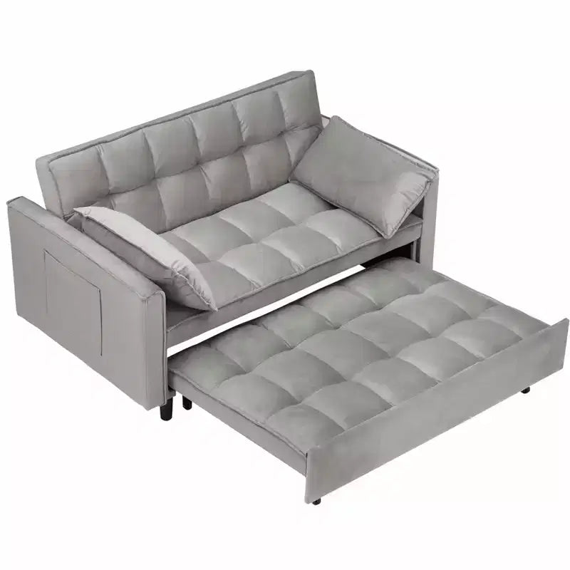 Divanetto Moderno in Velluto Trasformabile in Letto con Cuscini Decorativi e Tasche per Soggiorno Camera da Letto Grigio