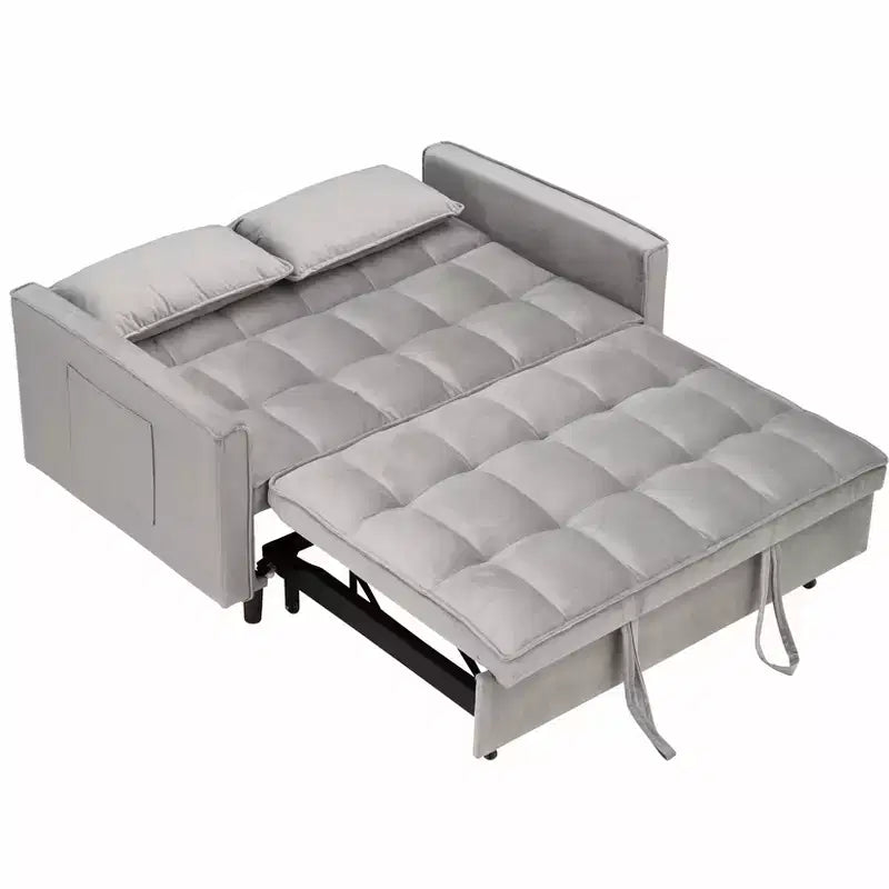 Divanetto Moderno in Velluto Trasformabile in Letto con Cuscini Decorativi e Tasche per Soggiorno Camera da Letto Grigio