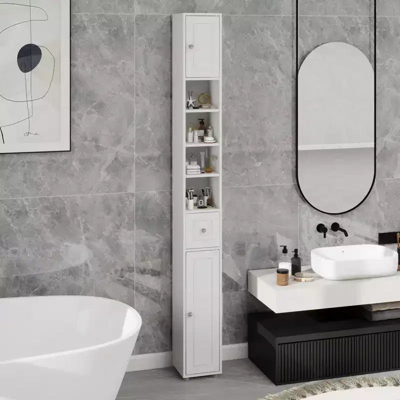 GDFStudio Fayette Tall Slim Bathroom Storage Cabinet with Drawer and Adjustable Shelves