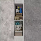 Mobile contenitore alto e stretto per bagno con cassetto e ripiani regolabili