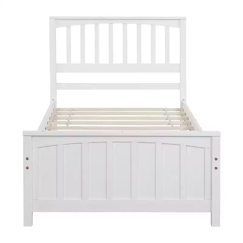 Letto a piattaforma singolo in legno massello, struttura letto singolo in legno con testiera per camera da letto