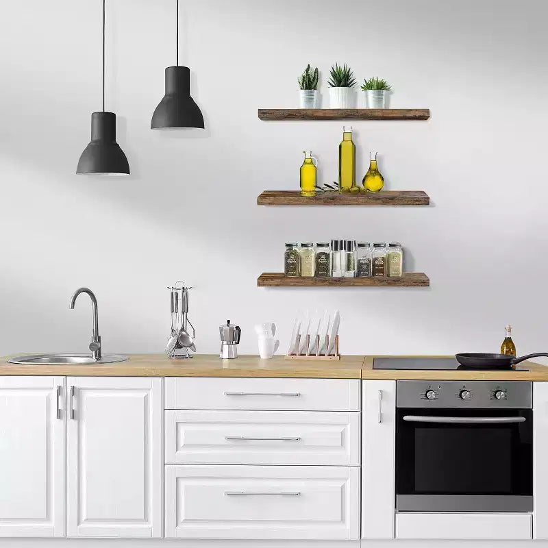 Set di 3 mensole galleggianti rettangolari Sorbus (24x9) con staffe invisibili - per camera da letto, cucina, bagno