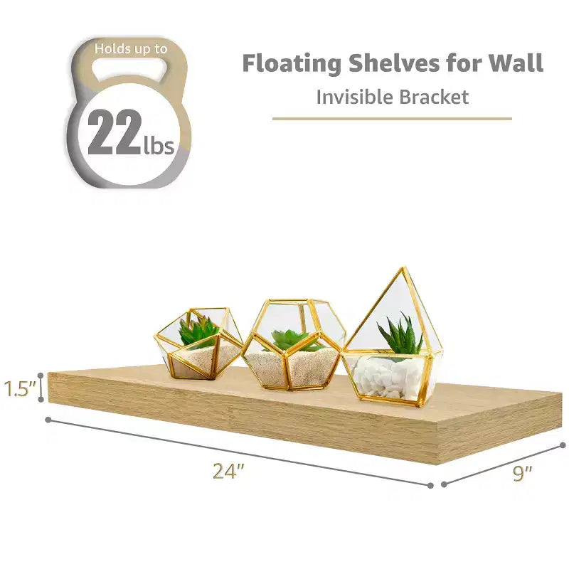 Set di 3 mensole galleggianti rettangolari Sorbus (24x9) con staffe invisibili - per camera da letto, cucina, bagno
