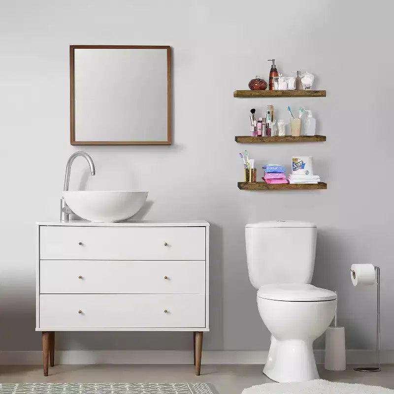 Set di 3 mensole galleggianti rettangolari Sorbus (24x9) con staffe invisibili - per camera da letto, cucina, bagno