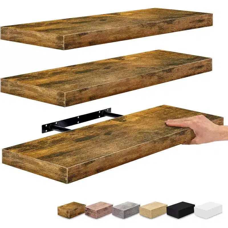 Set di 3 mensole galleggianti rettangolari Sorbus (24x9) con staffe invisibili - per camera da letto, cucina, bagno
