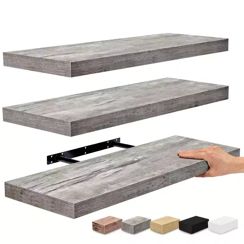 Set di 3 mensole galleggianti rettangolari Sorbus (24x9) con staffe invisibili - per camera da letto, cucina, bagno