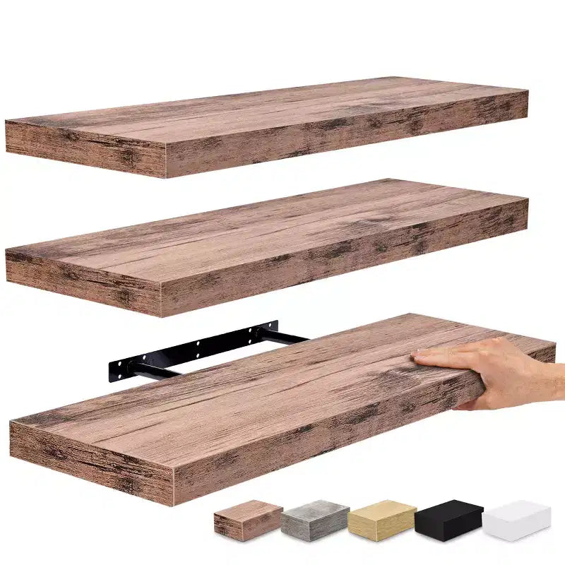 Set di 3 mensole galleggianti rettangolari Sorbus (24x9) con staffe invisibili - per camera da letto, cucina, bagno