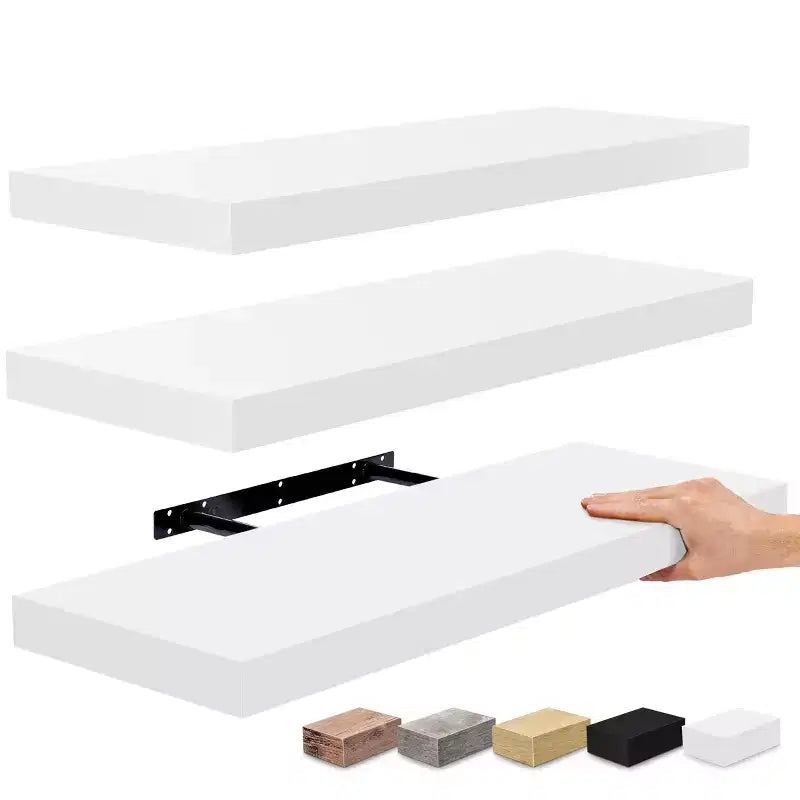 Set di 3 mensole galleggianti rettangolari Sorbus (24x9) con staffe invisibili - per camera da letto, cucina, bagno