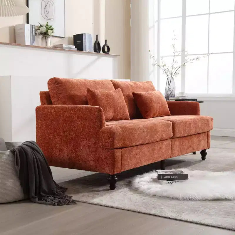 Divanetto Sofà in Tessuto Ciniglia Mid-Century, Divano Moderno Imbottito a 2 Posti