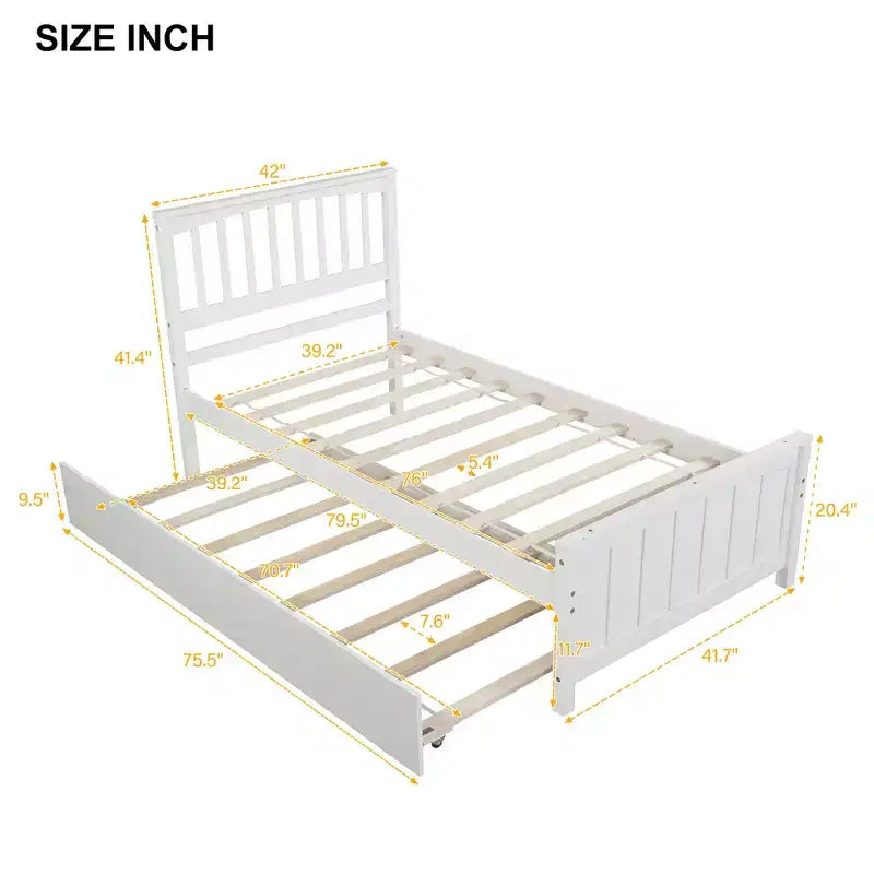 Piattaforma doppia con letto estraibile, struttura del letto in legno con testiera e pediera per la camera da letto
