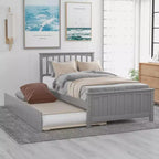 Twin Platform with Trundle, Wood Bed Frame with Headboard and Footboard for Bedroom