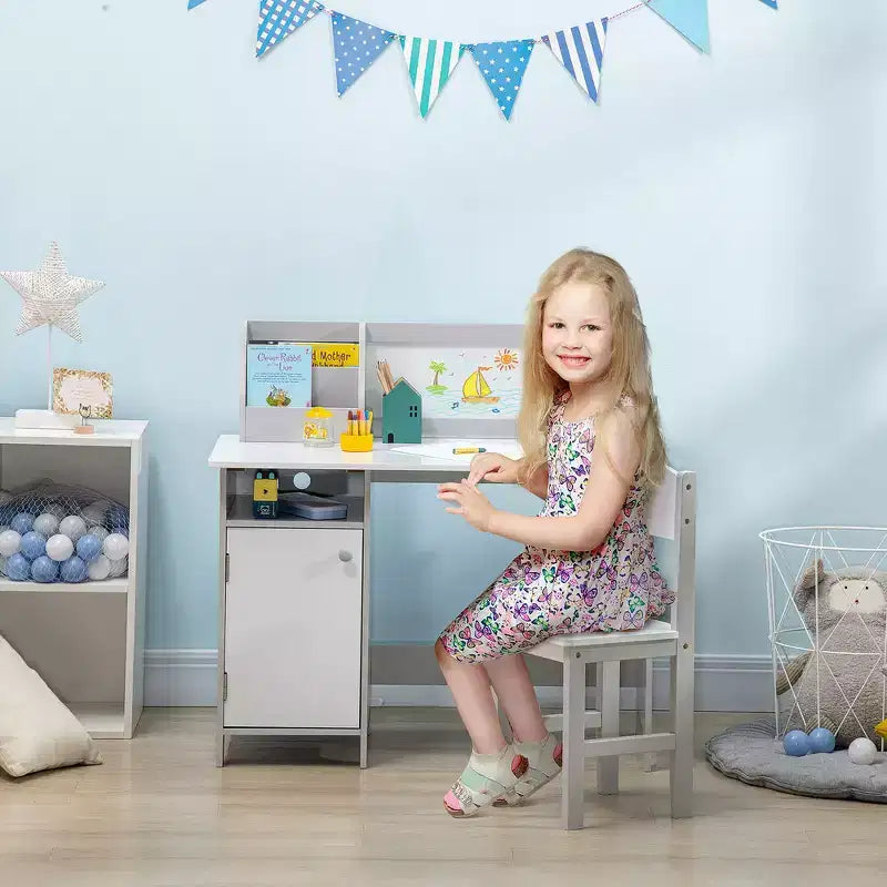 Set scrivania e sedia per bambini e neonati, scrivania da studio per bambini, mobili per bambini con lavagna - Grigio