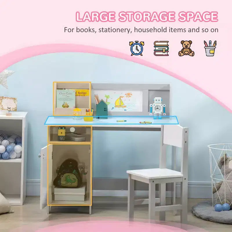 Set scrivania e sedia per bambini e neonati, scrivania da studio per bambini, mobili per bambini con lavagna - Grigio