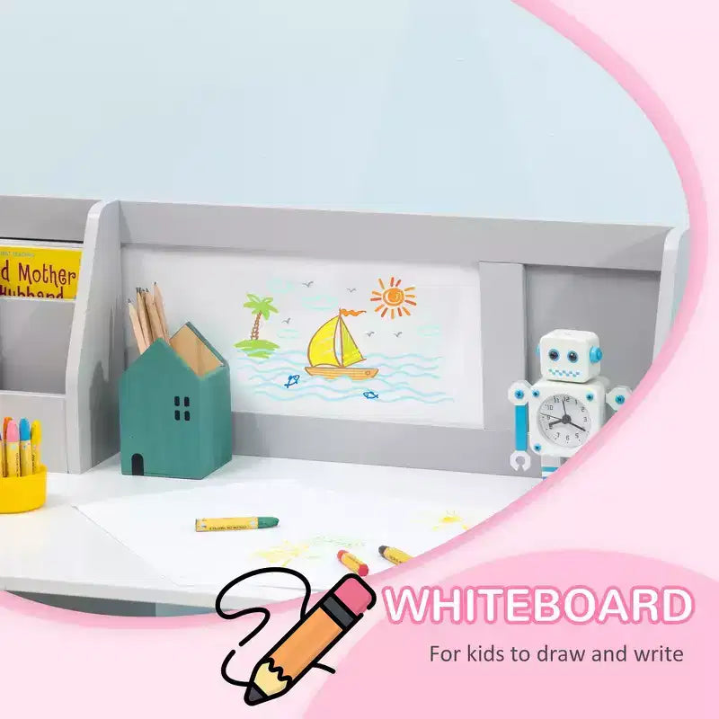Set scrivania e sedia per bambini e neonati, scrivania da studio per bambini, mobili per bambini con lavagna - Grigio