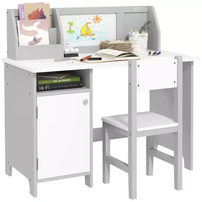 Set scrivania e sedia per bambini e neonati, scrivania da studio per bambini, mobili per bambini con lavagna - Grigio