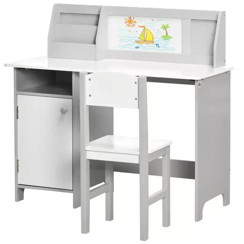 Set scrivania e sedia per bambini e neonati, scrivania da studio per bambini, mobili per bambini con lavagna - Grigio