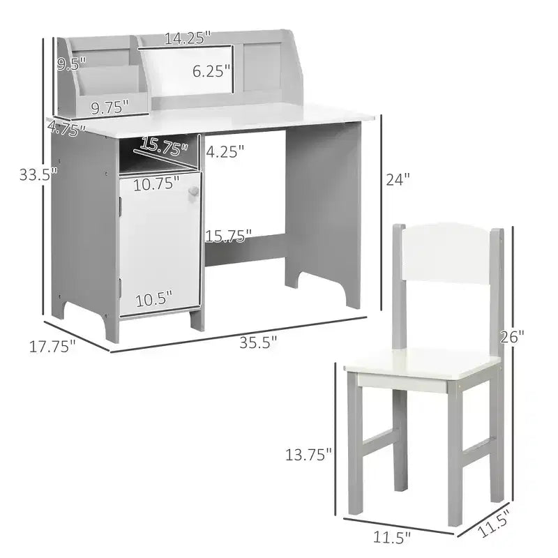 Set scrivania e sedia per bambini e neonati, scrivania da studio per bambini, mobili per bambini con lavagna - Grigio