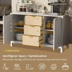 Credenza con motivo a onde - 3 ripiani regolabili, 3 cassetti e ante con chiusura ammortizzata, mobile consolle contenitore con maniglie in metallo