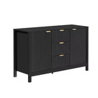 Credenza con motivo a onde - 3 ripiani regolabili, 3 cassetti e ante con chiusura ammortizzata, mobile consolle contenitore con maniglie in metallo