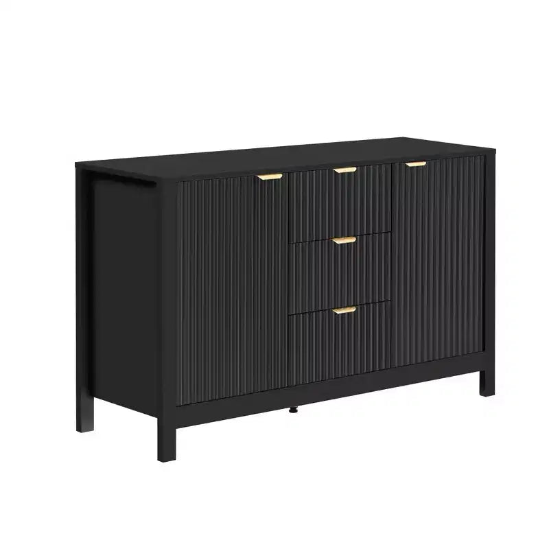 Credenza con motivo a onde - 3 ripiani regolabili, 3 cassetti e ante con chiusura ammortizzata, mobile consolle contenitore con maniglie in metallo