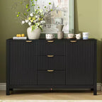 Credenza con motivo a onde - 3 ripiani regolabili, 3 cassetti e ante con chiusura ammortizzata, mobile consolle contenitore con maniglie in metallo
